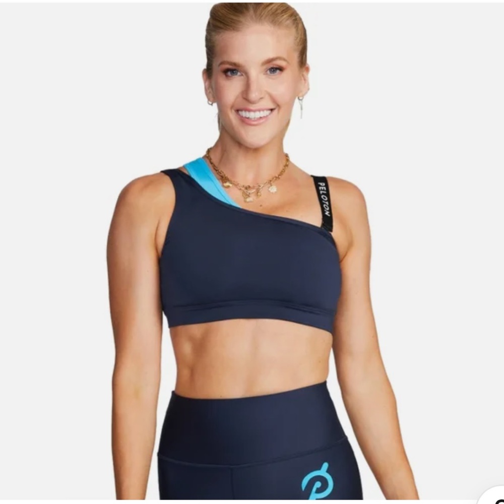 Peloton Women's Push Your boundaries double layer one shoulder Sports Bra Blue